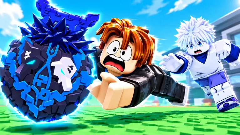 Official Roblox game thumbnail showing chase scene on a stud baseplate